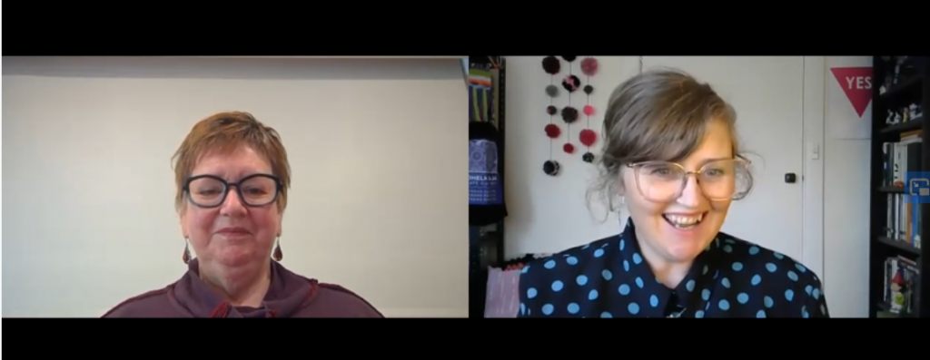 Photo from Zoom Interview of Ada Conroy (NIFVS Team) interviewing Helen Rushford (Melbourne Health)